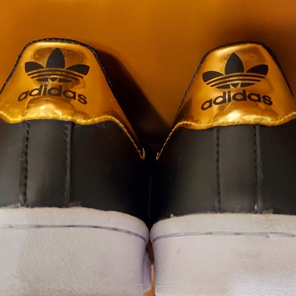 Adidas Superstar Black Metallic Gold Metal Toe Sneakers - Picture 8 of 9